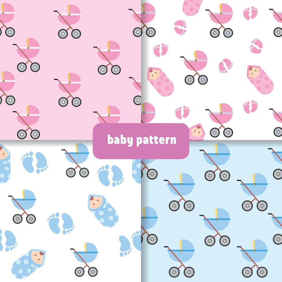 Seamless baby boy and baby girl pattern. Stroller baby pattern. Baby shower. vector