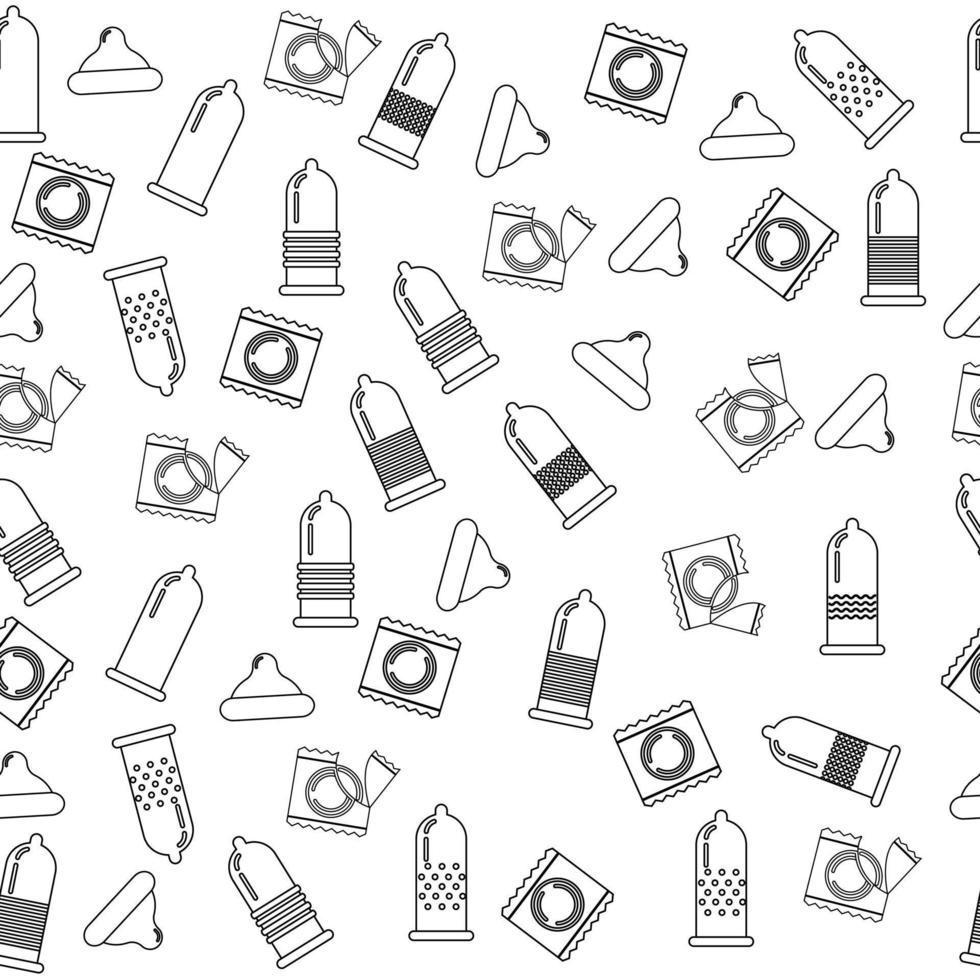 Seamless condom pattern, line style packaging vector
