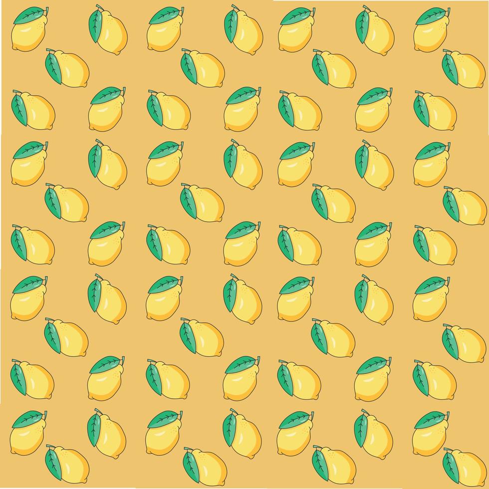 Yellow lemon pattern in bright style on orange background. vector