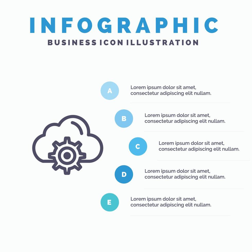 Cloud Setting Gear Computing Blue Infographics Template 5 Steps Vector Line Icon template