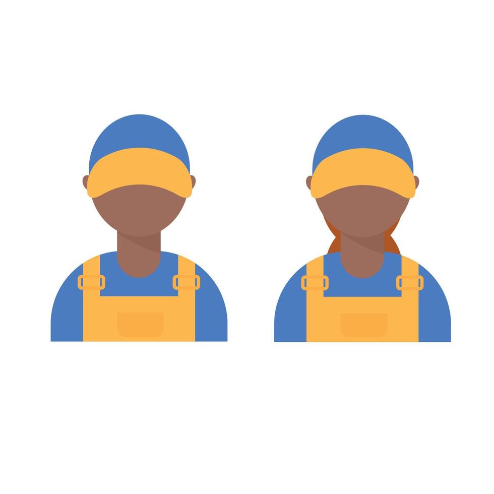 Repair service black man woman worker logo. Workshop mechanic. vector