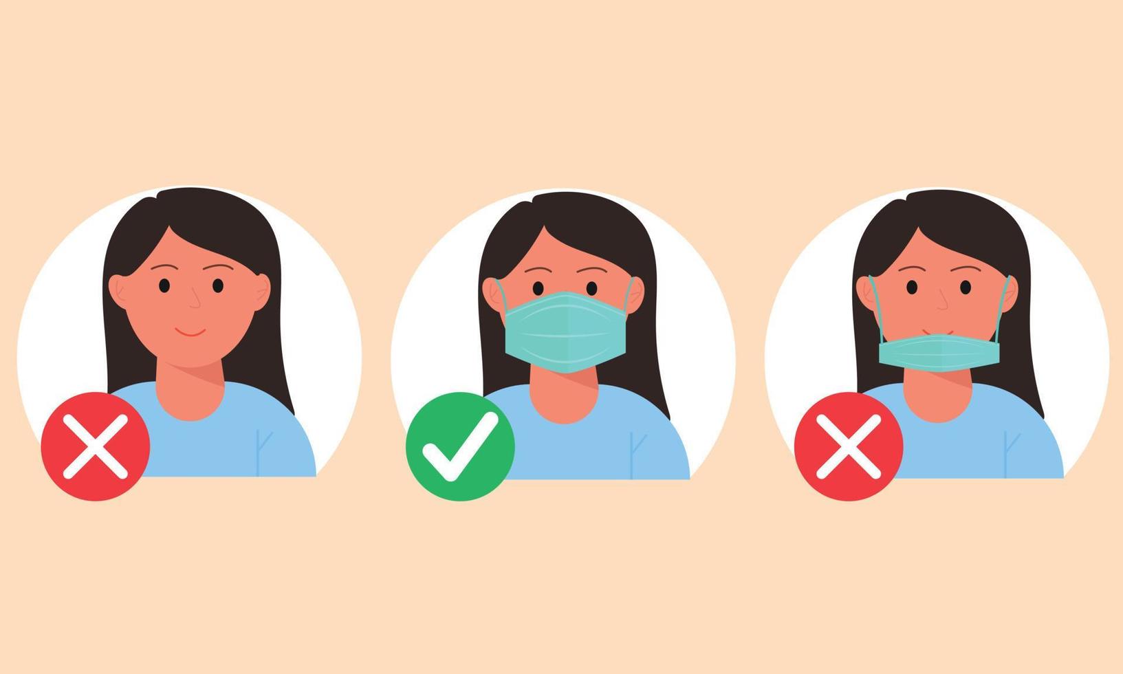 No entry without wearing a mask. Woman with and without a medical mask. Infographic. vector