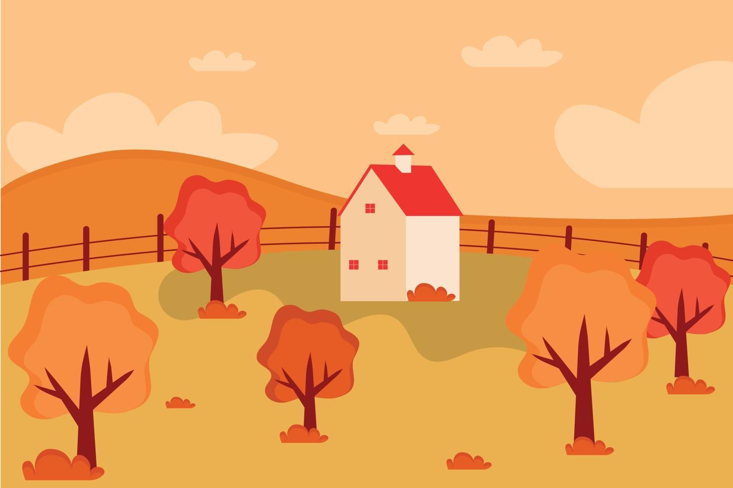 Flat autumn background, landscape. Vector illustration