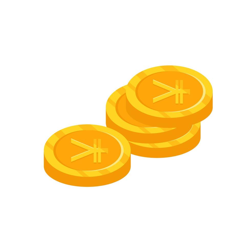 Handful of gold yen coins. Vector flat illustration