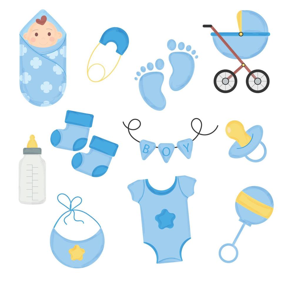 conjunto de elementos para un baby shower en estilo acuarela para un niño. ilustración vectorial vector