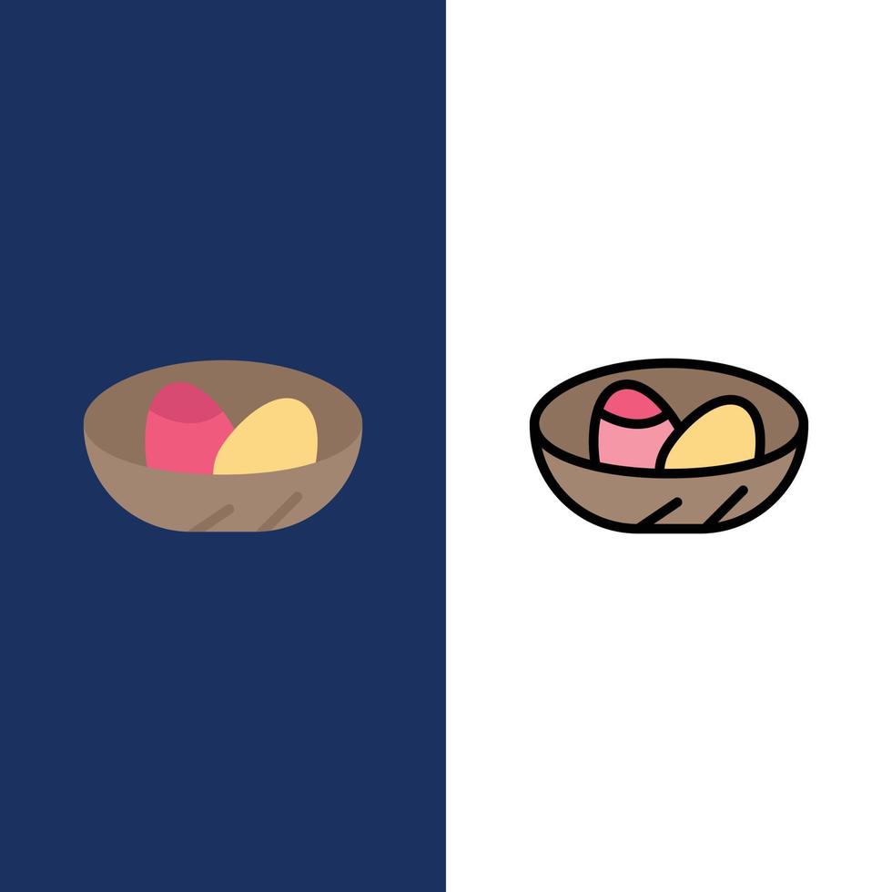 Bowl Celebration Easter Egg Nest  Icons Flat and Line Filled Icon Set Vector Blue Background