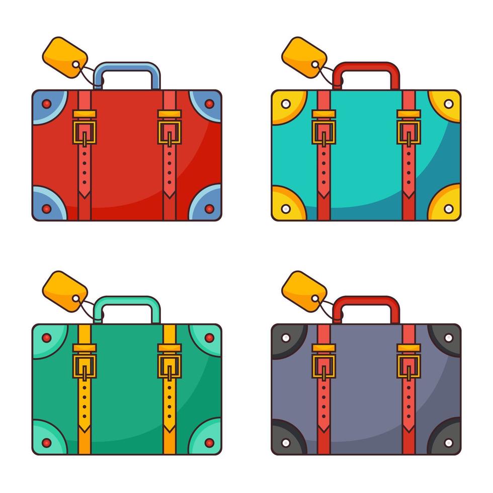 A set of brightly colored travel luggage. Isolated on white background. Vector illustration.