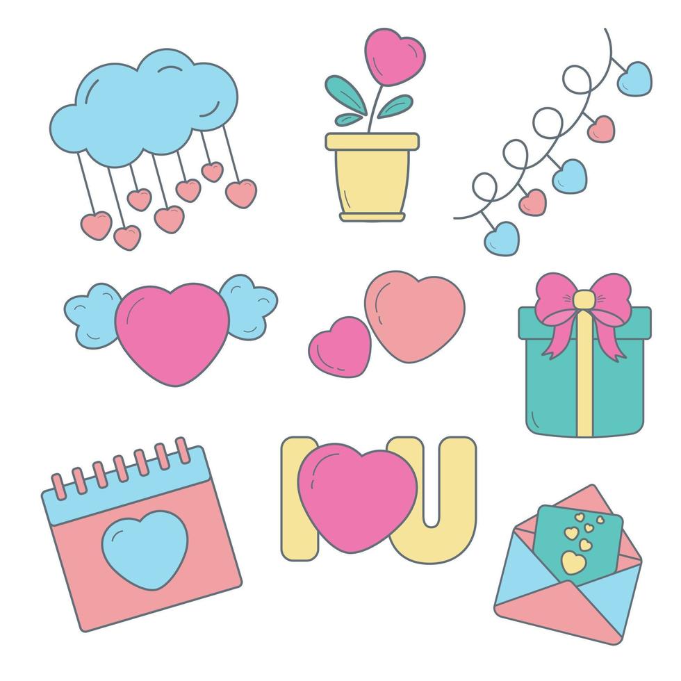 Set of Valentine's Day Elements. Heart, letter, gift. vector