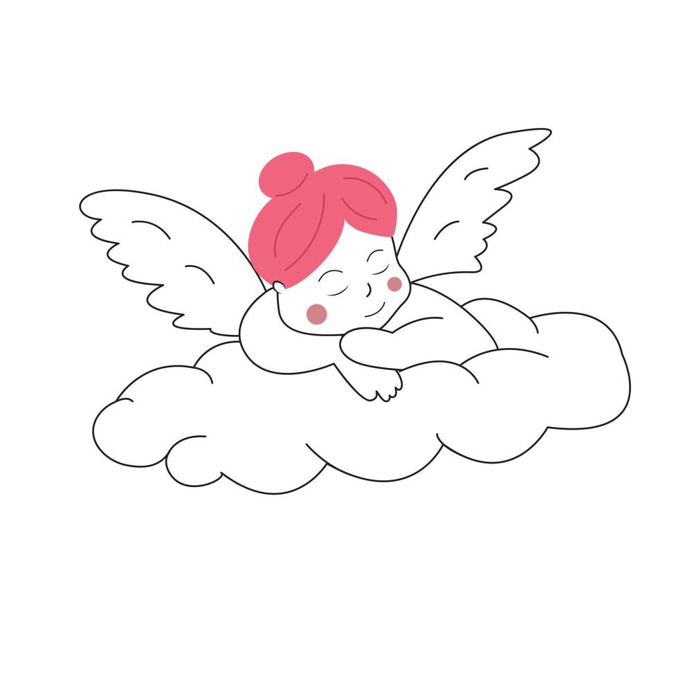 cupido, niña ángel durmiendo en una nube vector