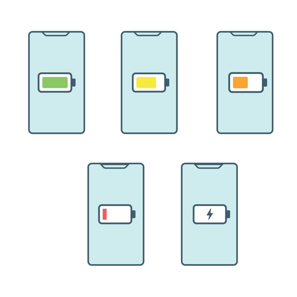 Phone with a battery charge. Charge level indicator. Fully charged vector