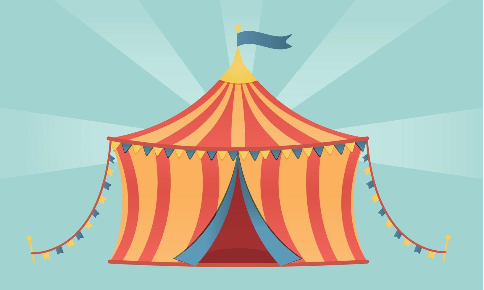 Circus tent orange, red. On blue background. vector