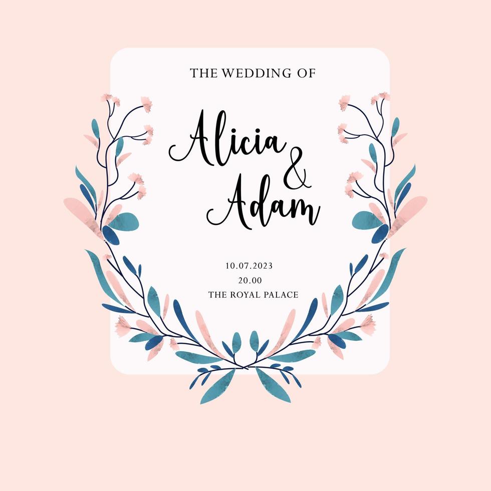 Wedding invitation with watercolor colored leaves. Vector illustration
