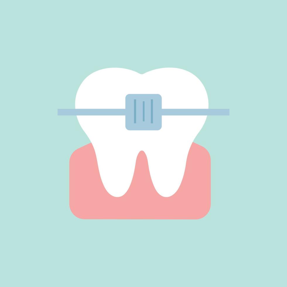 White tooth in a bracket system. Vector illustration