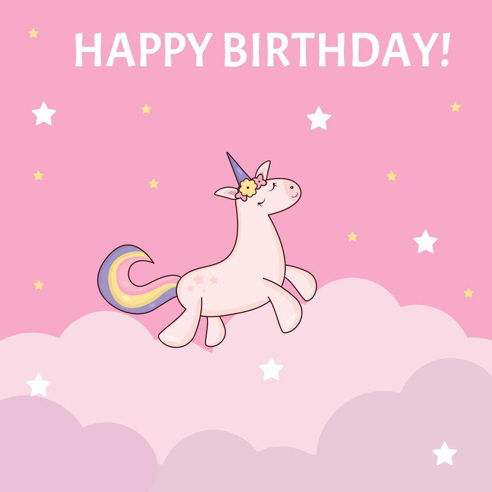 Birthday card pink unicorn vector
