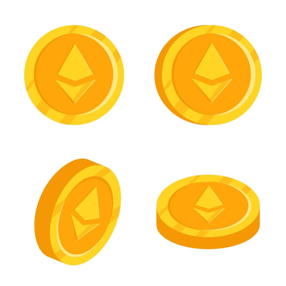 Gold ethereum isolated coin. Vector illustration