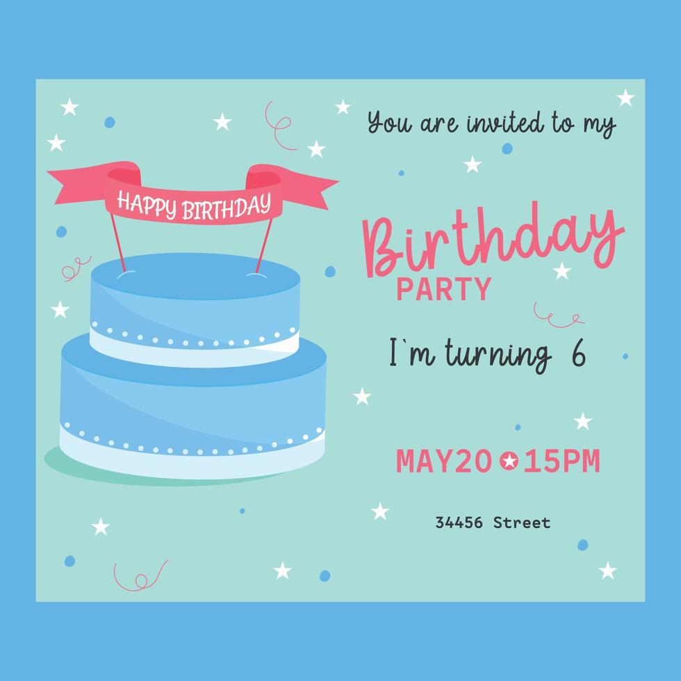 Birthday invitation with cake. Vector illustration