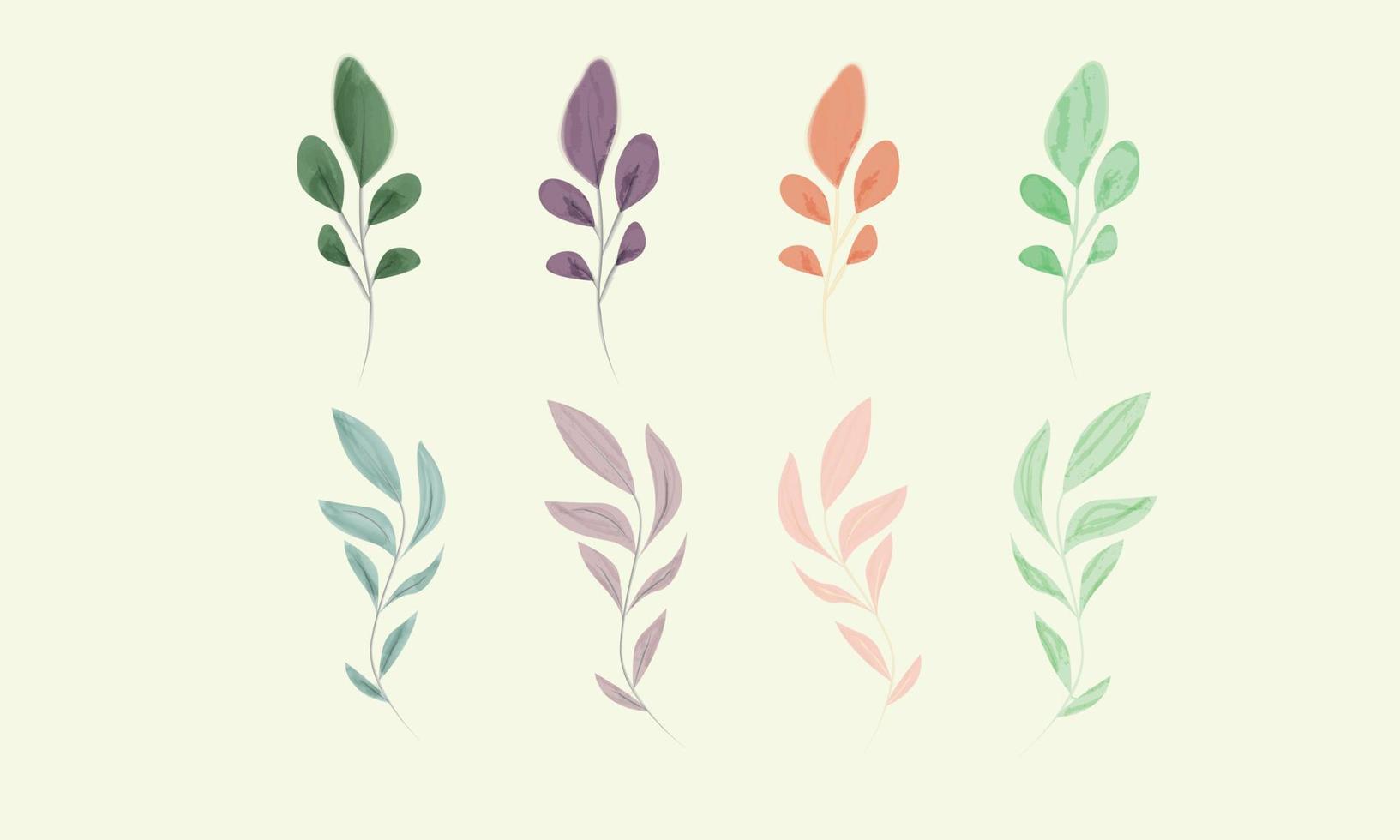 Set of watercolor leaves in pastel colors vector