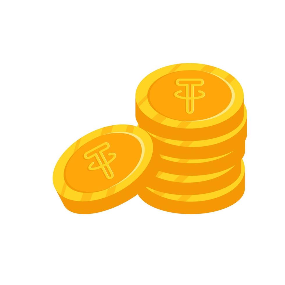 Gold tether isolated coin handful icon. Vector illustration