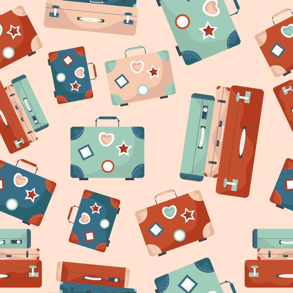 Seamless pattern with suitcase, travel luggage in light color. vector