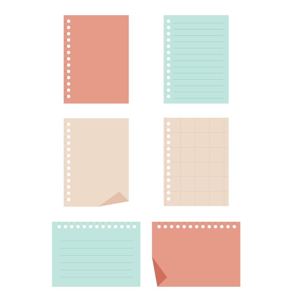 conjunto de notas de papel en blanco, pegatinas para cuaderno. ilustración vectorial vector