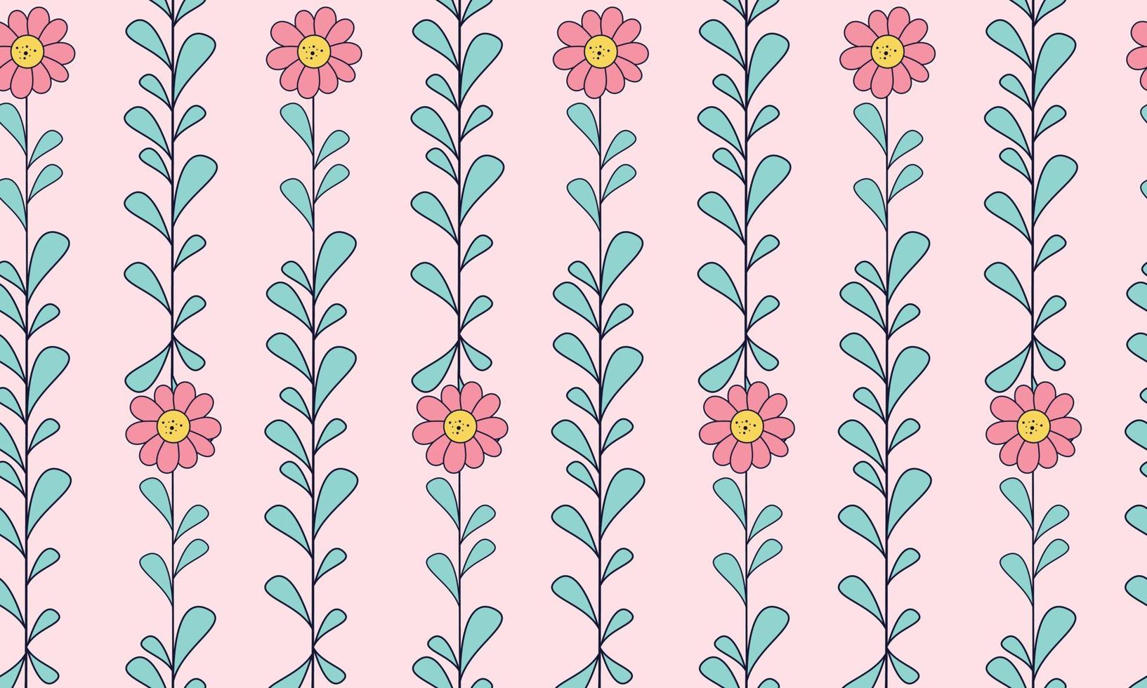 Seamless pattern pink flowers leaves vector