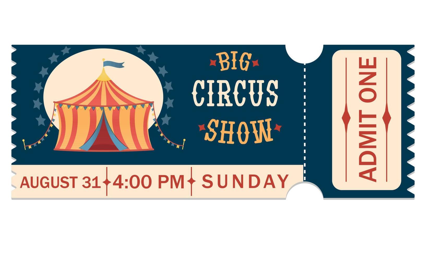 Circus ticket. Big show blue, red colour. vector