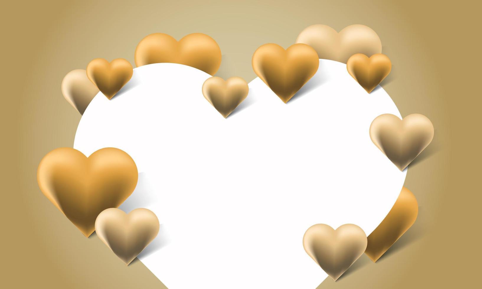 corazones de oro de fondo sobre un fondo de oro. día de san valentín y amor. vector
