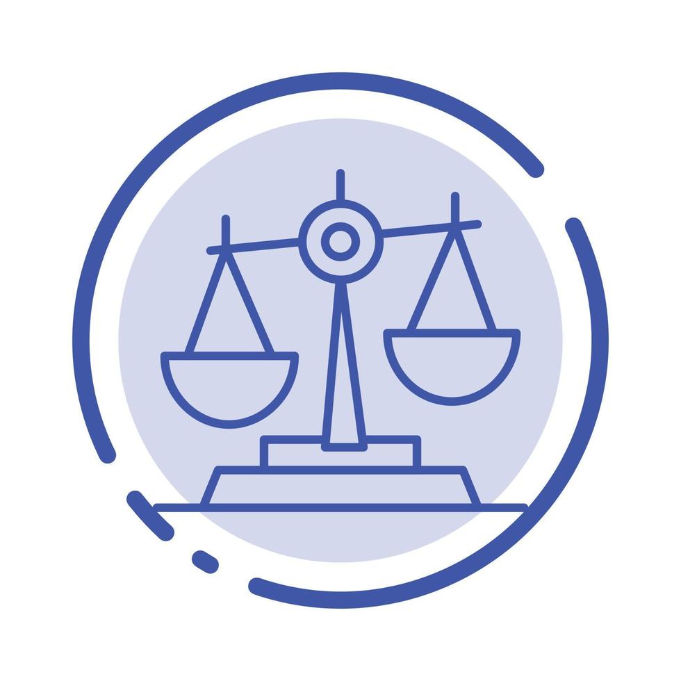 balanza corte juez justicia ley legal escala escalas azul línea punteada icono línea vector