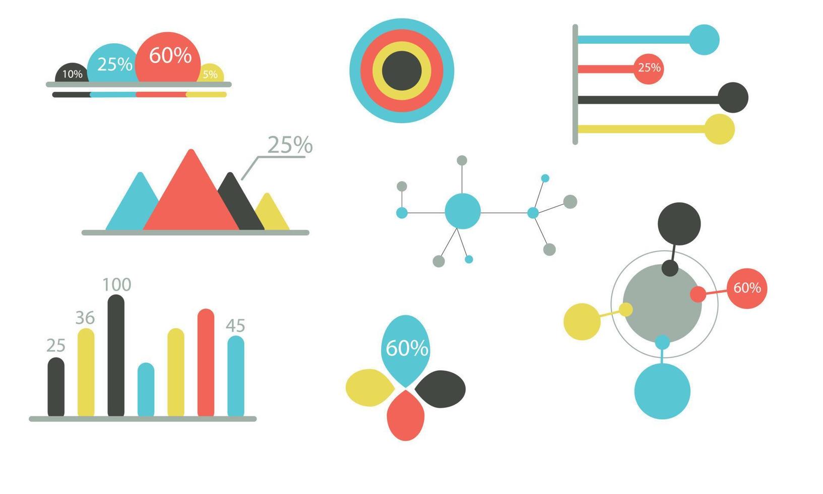 conjunto de plantilla de diseño de vector de visualización de datos de elementos infográficos. tablas, gráficos, círculos. procesos de negocio. presentación.