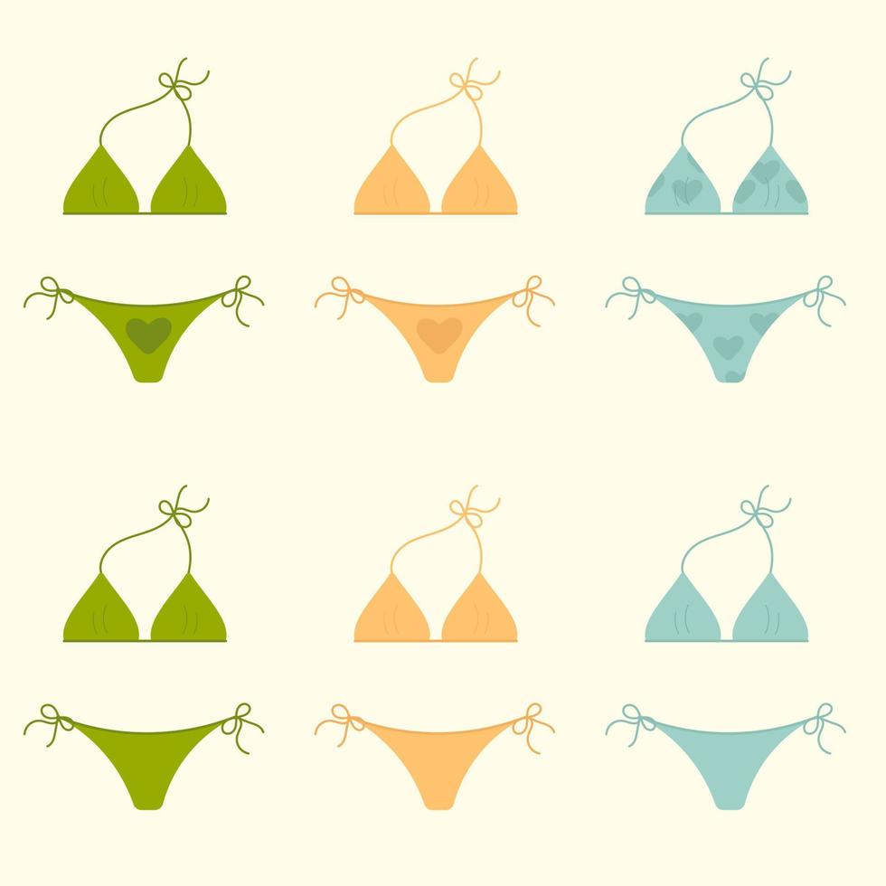 Bañadores de mujer en diferentes colores y estampados. inferior y superior. ilustración vectorial vector