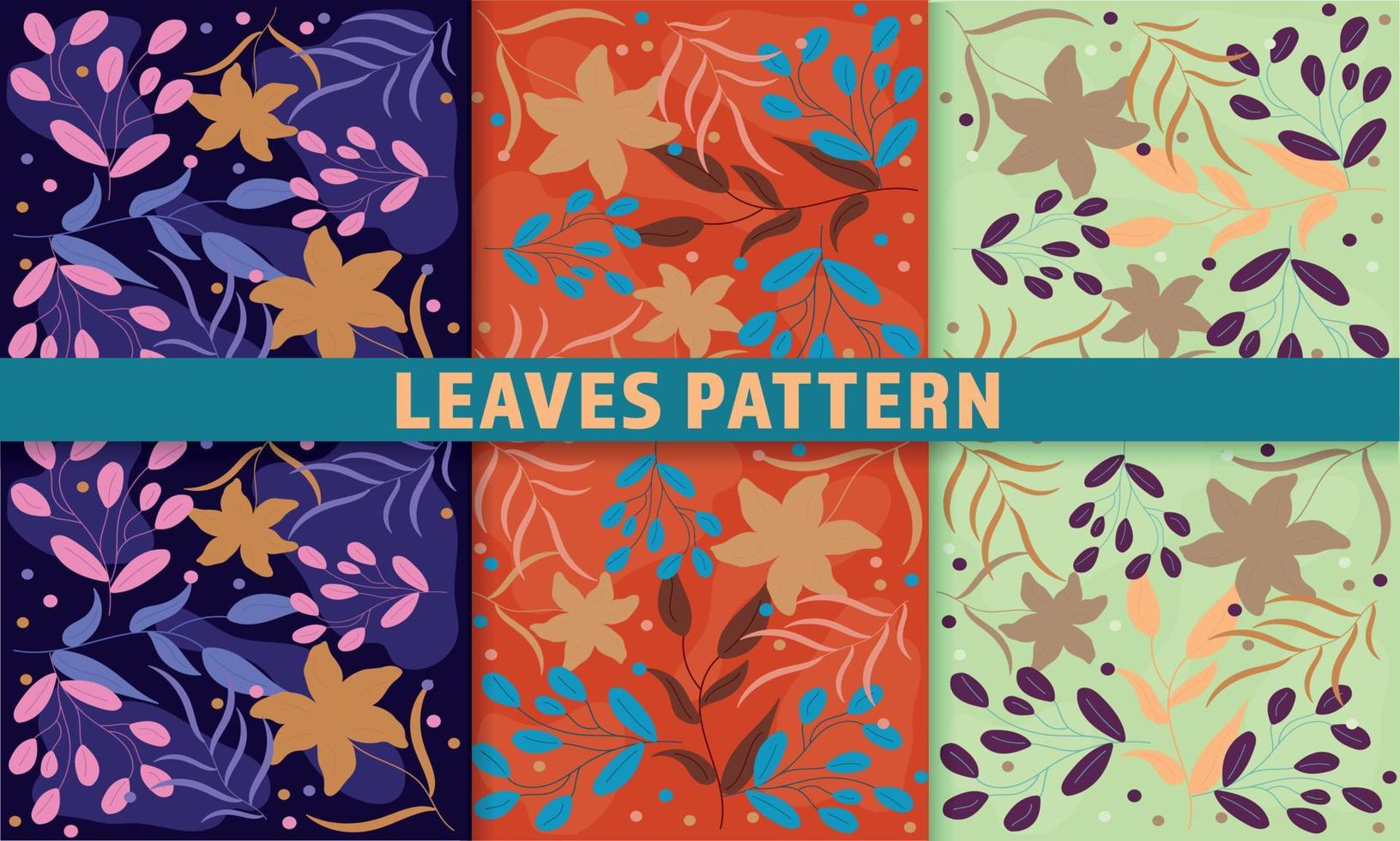 Set of hand-drawn abstract leaf patterns on a dark, bright background. vector