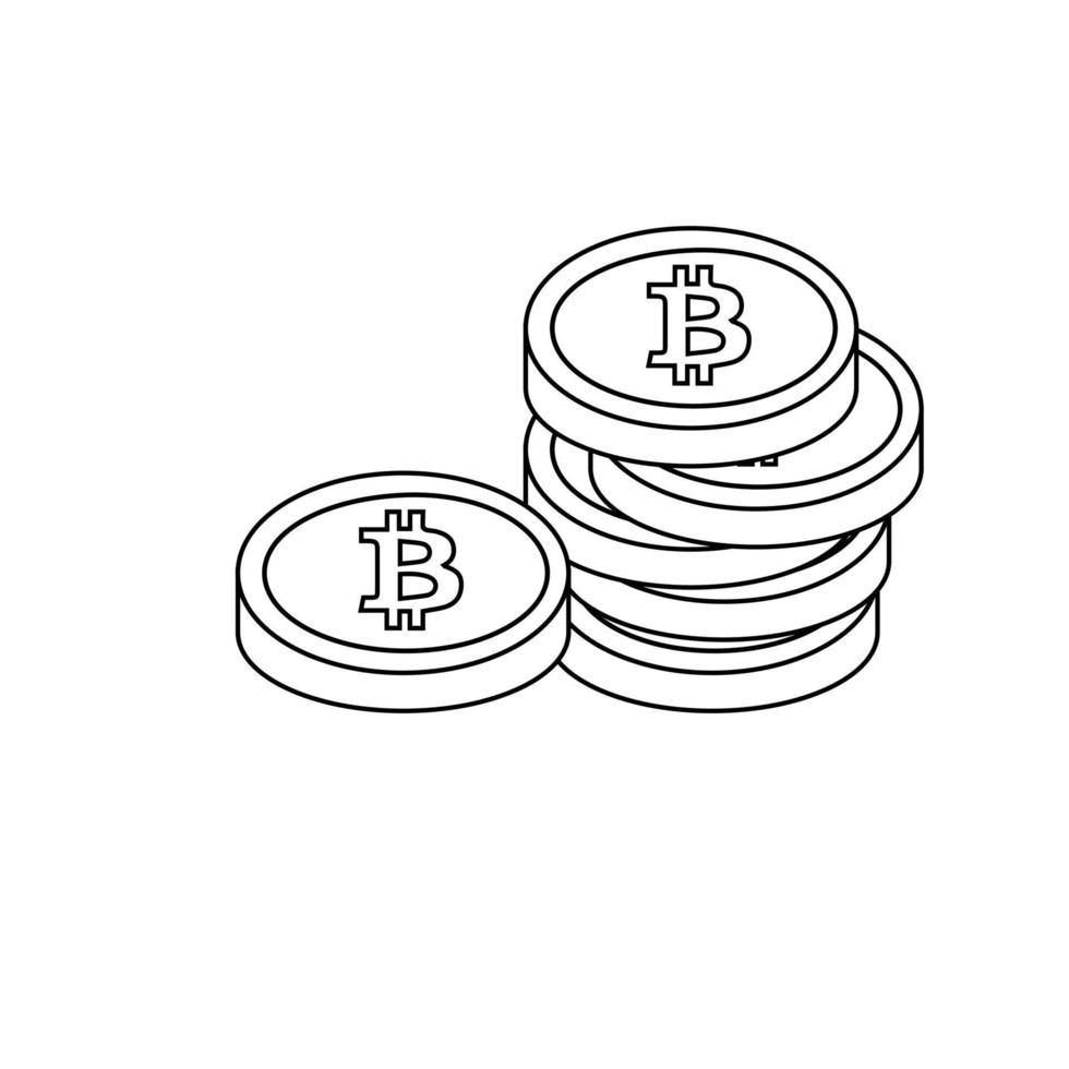 Gold bitcoin isolated coin handful symbol in line style. Vector illustration