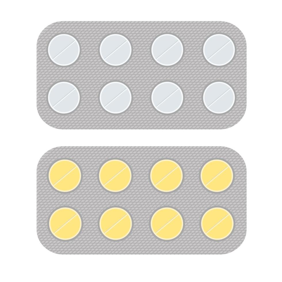 Blister packs of capsules of round tablets. Aspirin antibiotics or pain medications vector