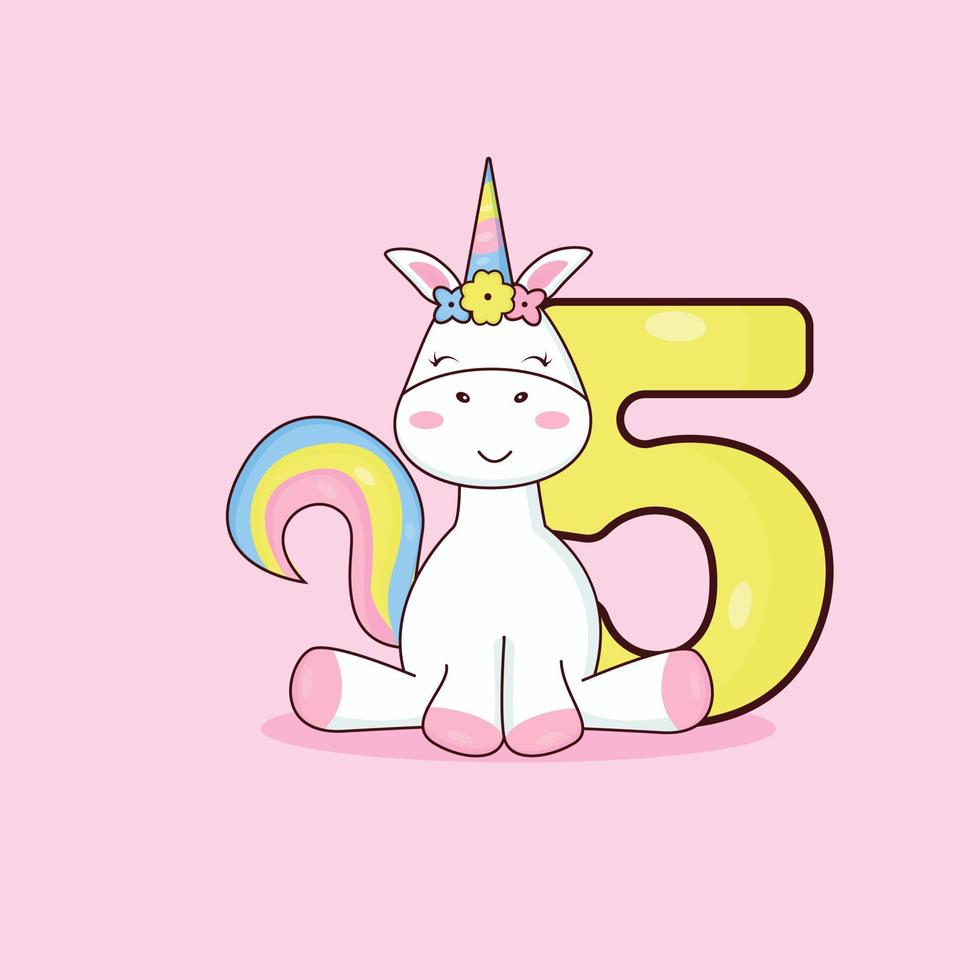 Unicorn card for 5 years vector
