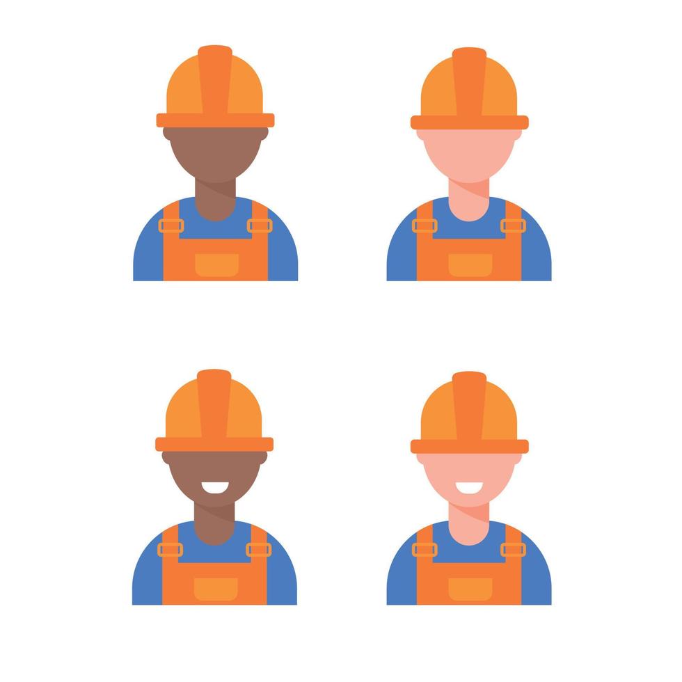 Set of different men workers in helmets. Repair service, mechanic's workshop. Vector illustration.