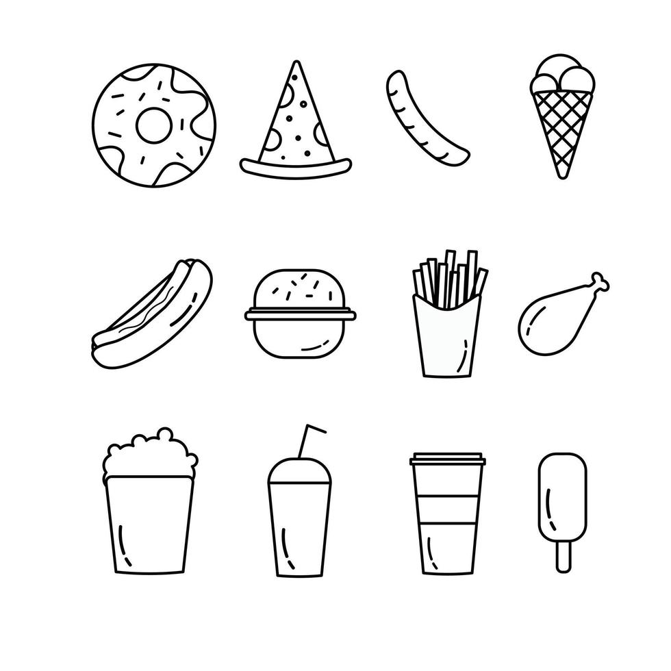 A set of icons for fast food in black and white. 13461183 Vector Art at