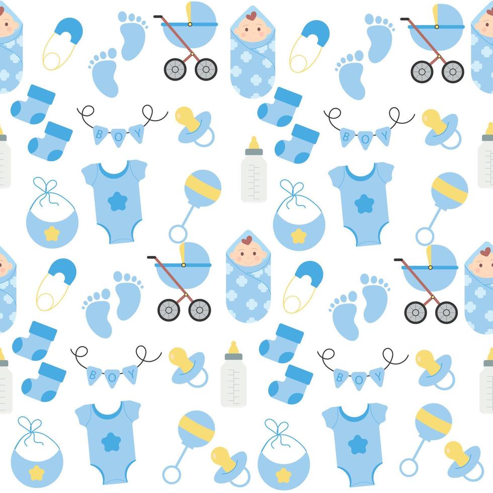 Seamless baby boy pattern. Baby showers. Vector illustration.