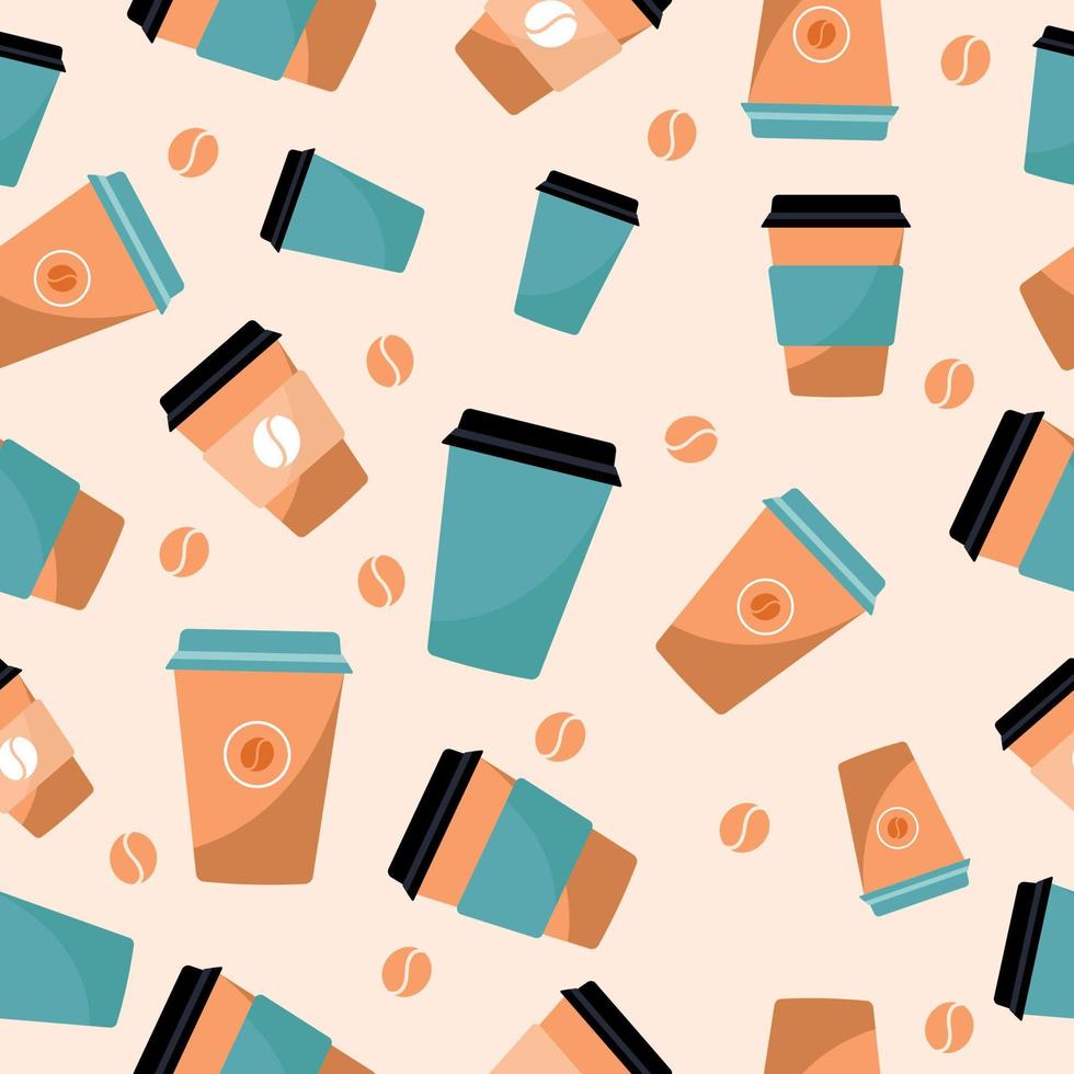 Seamless coffee cup pattern in brown vector