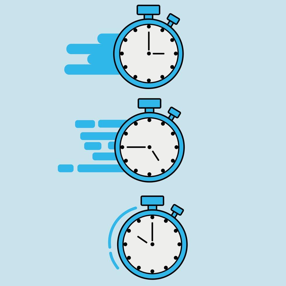 A set of timer icons in blue. Timer and stopwatch icons. Collection of countdown timers. vector