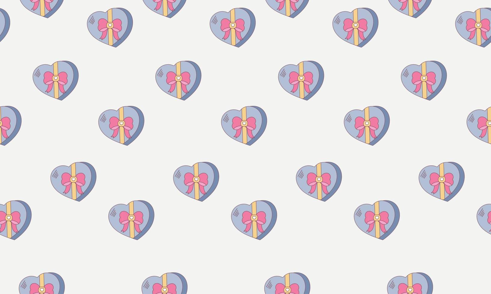 Seamless candy box pattern in the shape of a heart with a bow vector
