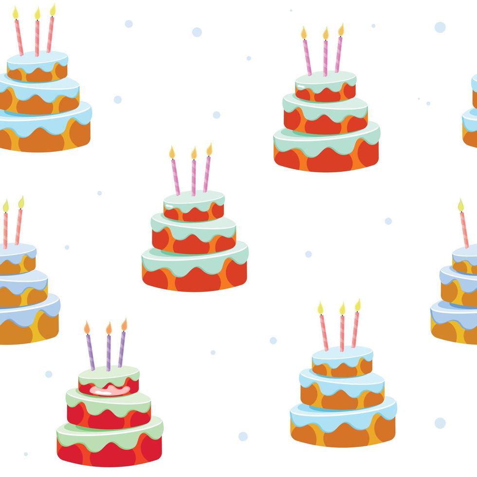 Seamless cartoon cake pattern on a background with candles vector
