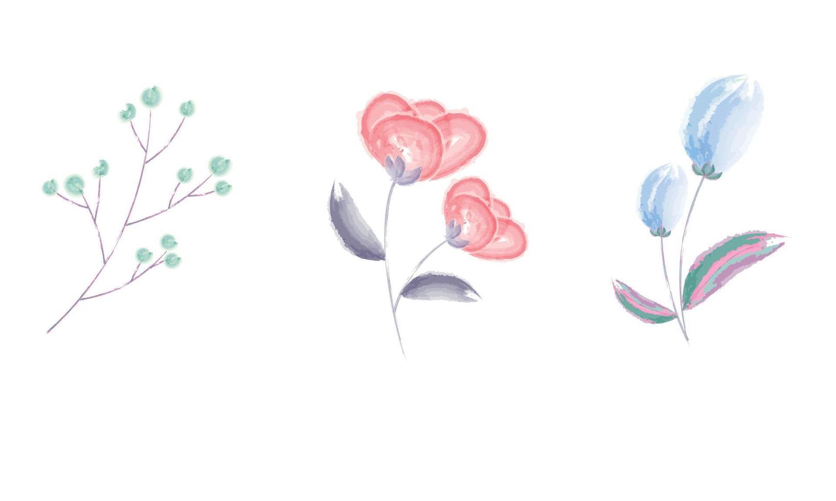 flores individuales de acuarela en color pastel vector