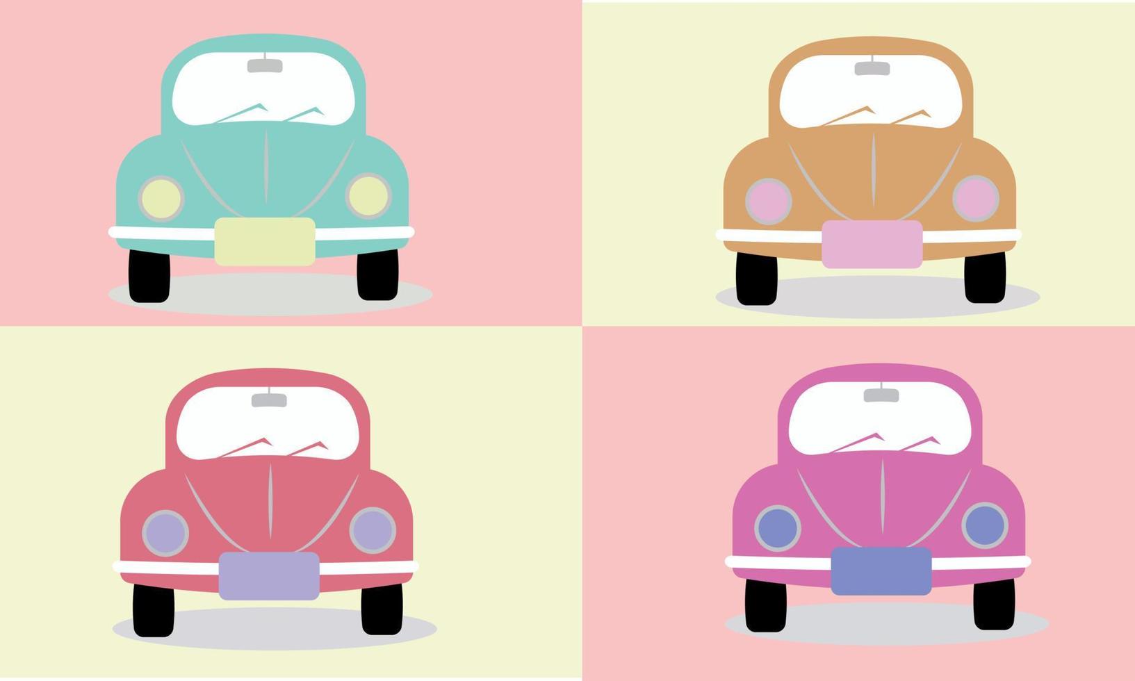 un conjunto de autos coloridos. coche. la vista frontal del coche. coche en rosa, marrón y azul. vector