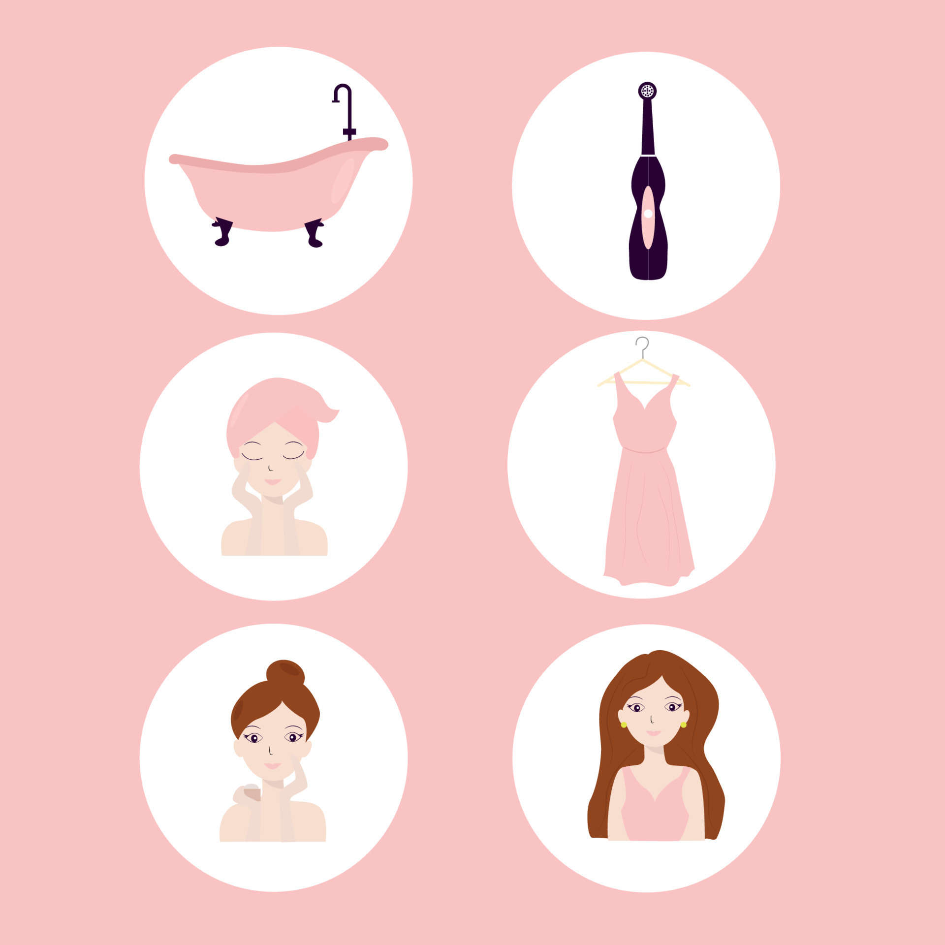 Icons. Avatars. Infographics. Morning routine. Bath. A girl getting ...