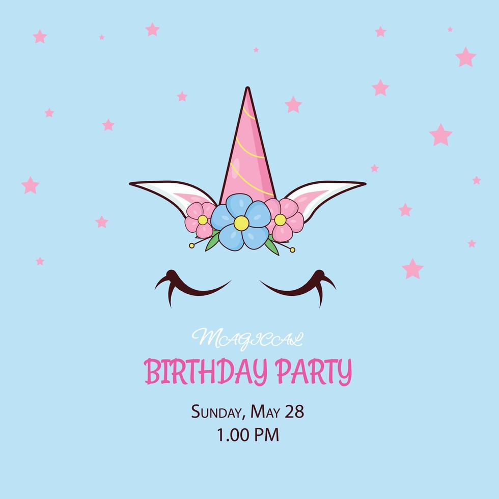 Unicorn invitation to a magical birthday party vector