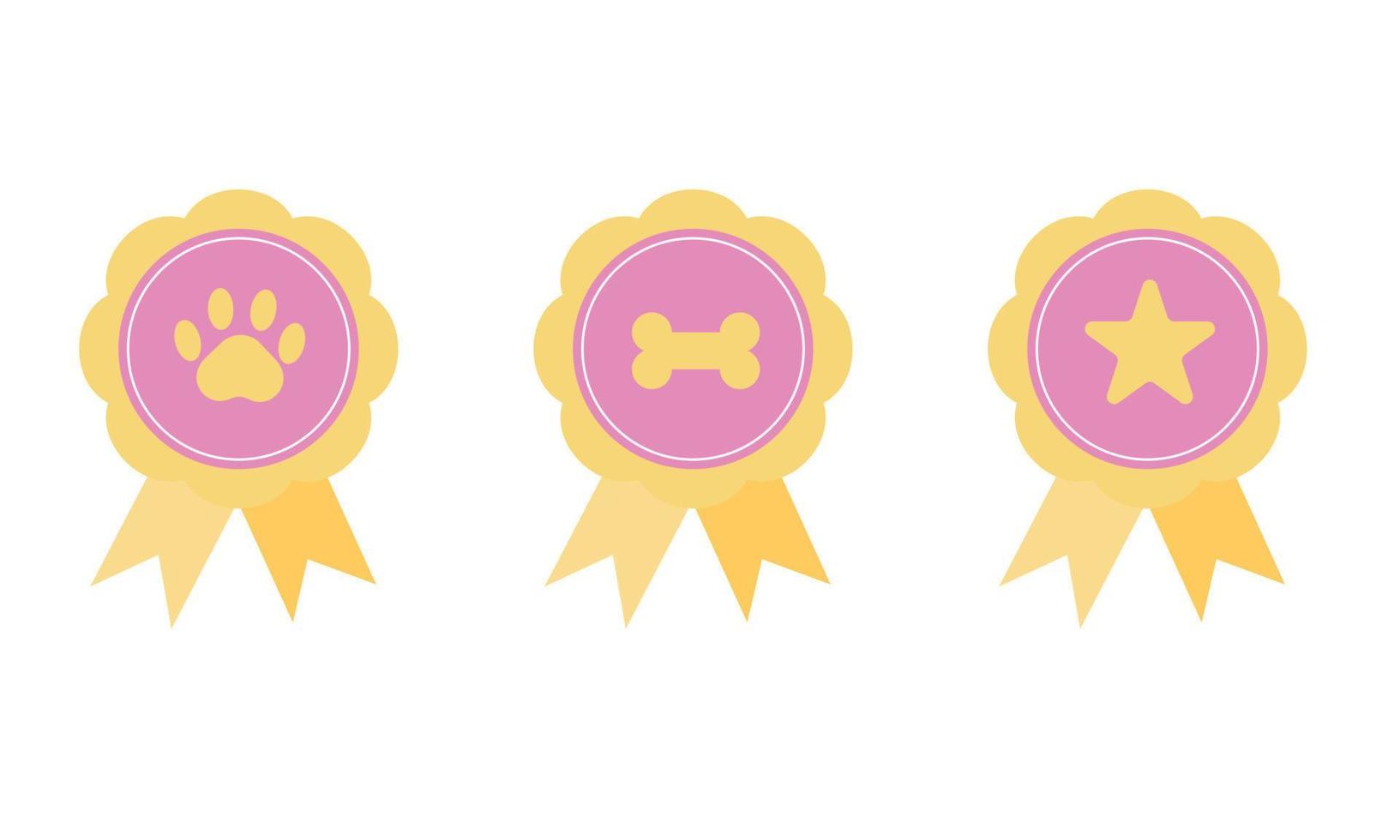 Set of ribbon badges paw, bone, star. Vector illustration