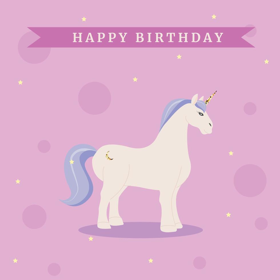 tarjeta de cumpleaños de unicornio en rosa claro vector