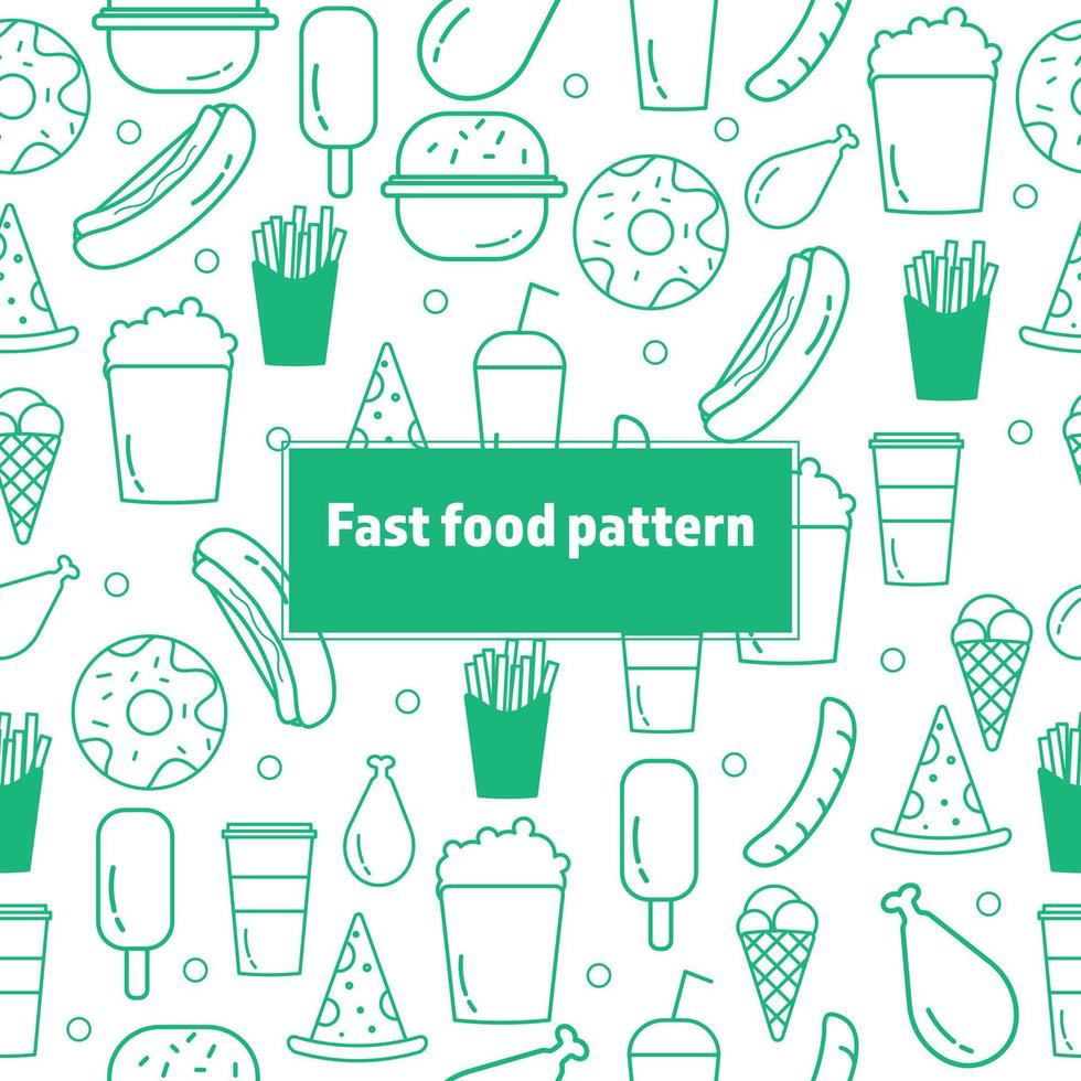 Fast food pattern in green vector