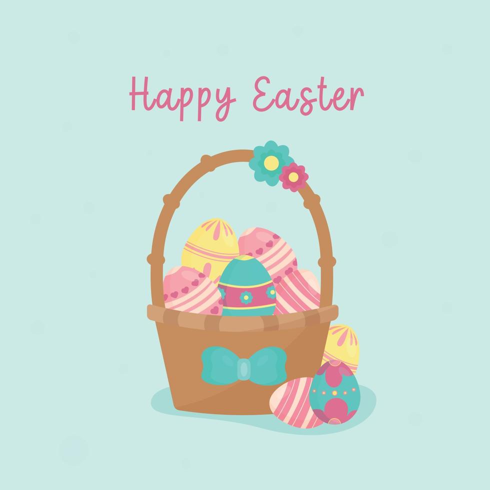 Easter basket with different eggs vector