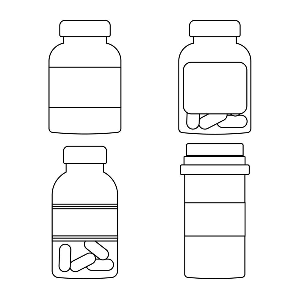 A set of medical bottles with a line style label. vector